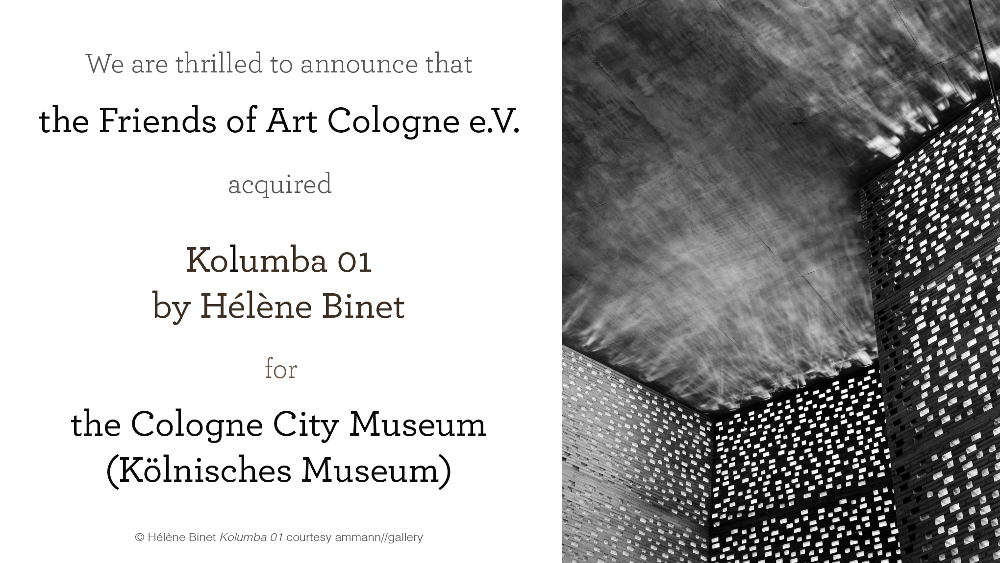 © Hélène Binet 'Kolumba 01' (Architecture by Peter Zumthor) courtesy ammann//gallery