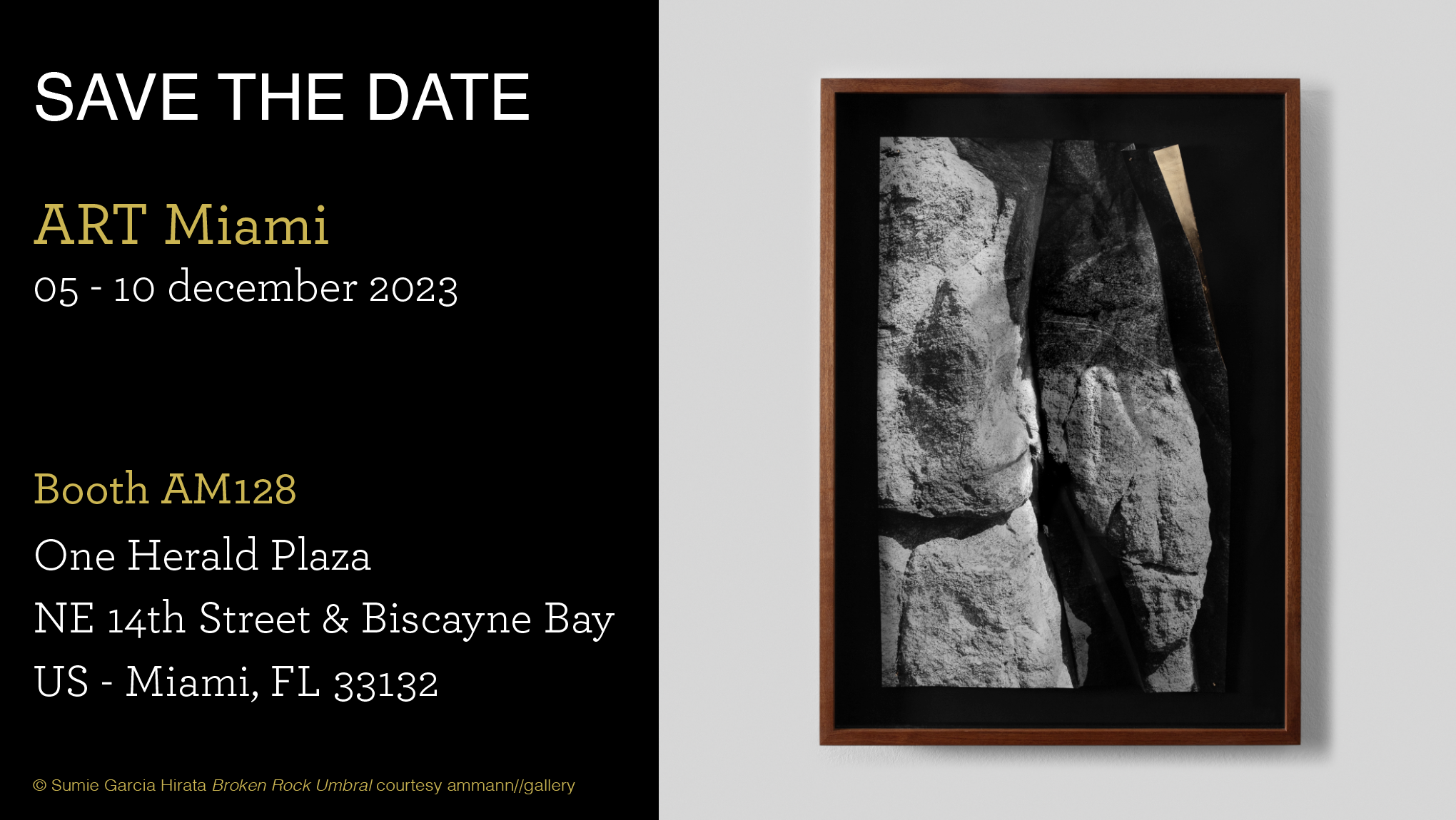 Save the Date Art Miami 2023 ammann//gallery, Sumie Garica Hirata Broken Rock Umbral Series courtesy ammann//gallery