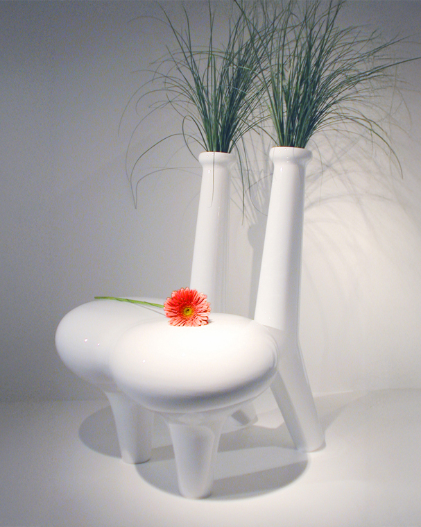 © Satyendra Pakhale 'Flower Offering Chair, Glossy White' courtesy ammann//gallery